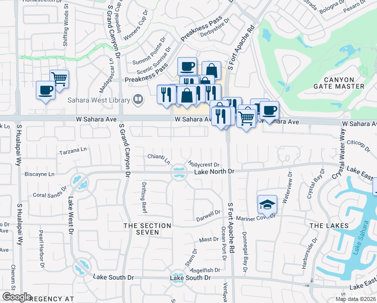 map of restaurants, bars, coffee shops, grocery stores, and more near 2704 Shady Pond Way in Las Vegas