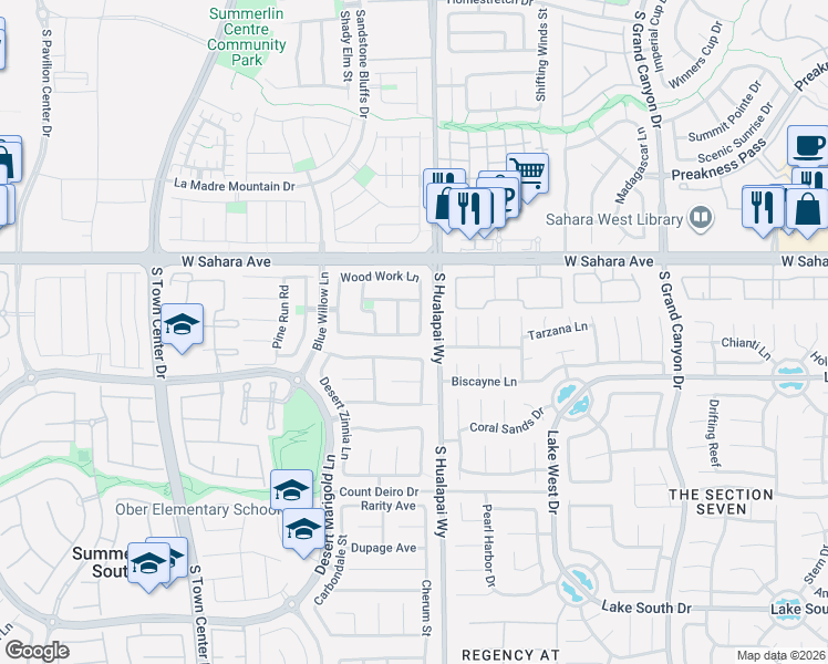 map of restaurants, bars, coffee shops, grocery stores, and more near 2666 Wood Sorrel Drive in Las Vegas