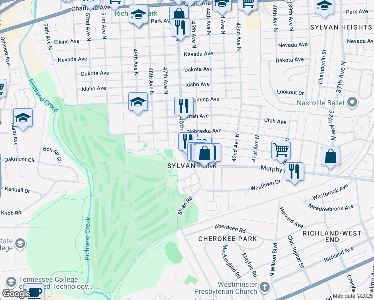 map of restaurants, bars, coffee shops, grocery stores, and more near 4502 Colorado Avenue in Nashville