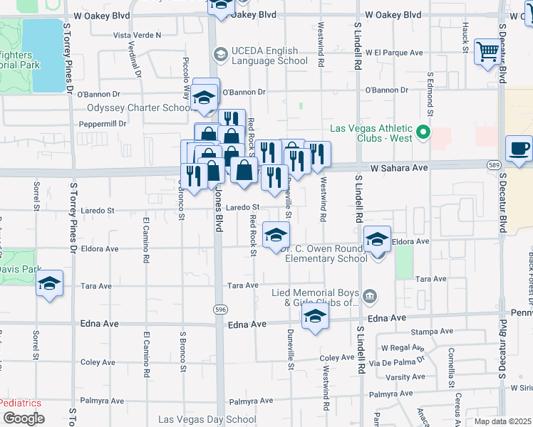 map of restaurants, bars, coffee shops, grocery stores, and more near 5883 Laredo Street in Las Vegas