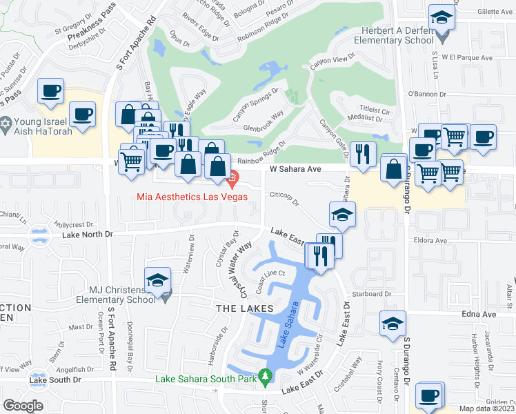 map of restaurants, bars, coffee shops, grocery stores, and more near 2700 Baycliff Court in Las Vegas