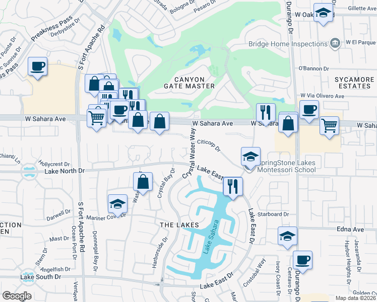 map of restaurants, bars, coffee shops, grocery stores, and more near 2700 Baycliff Court in Las Vegas