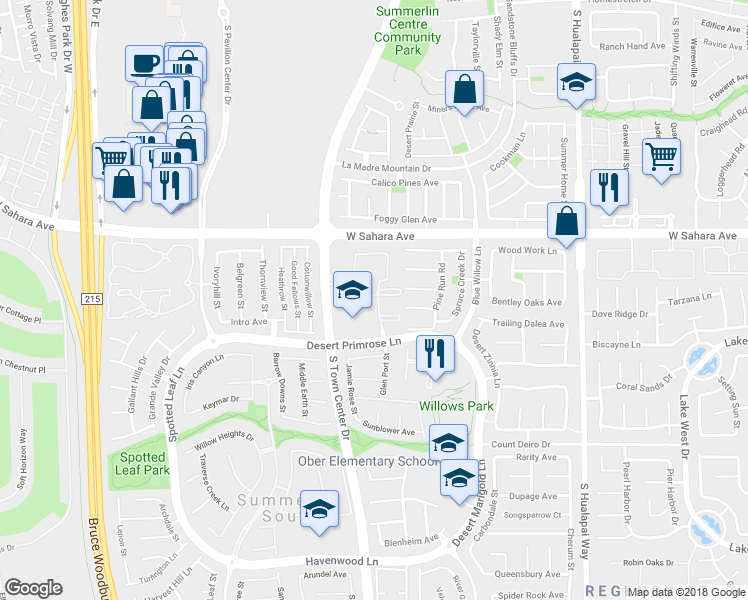 map of restaurants, bars, coffee shops, grocery stores, and more near 1034 South Town Center Drive in Las Vegas