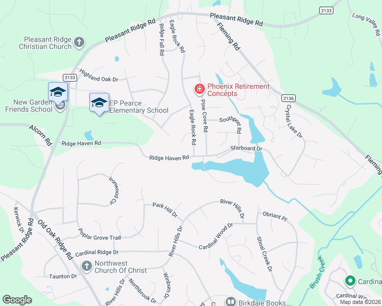 map of restaurants, bars, coffee shops, grocery stores, and more near 4405 Eagle Rock Road in Greensboro
