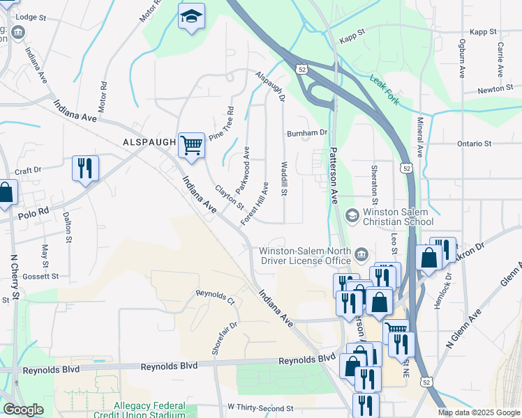 map of restaurants, bars, coffee shops, grocery stores, and more near 205 Forest Hill Avenue in Winston-Salem