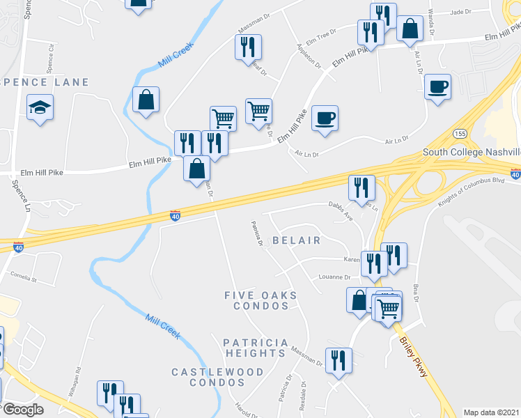 map of restaurants, bars, coffee shops, grocery stores, and more near 1906 Dabbs Avenue in Nashville