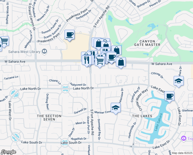 map of restaurants, bars, coffee shops, grocery stores, and more near 2708 Brookstone Court in Las Vegas