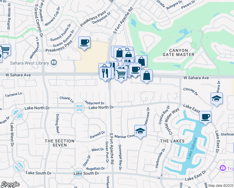 map of restaurants, bars, coffee shops, grocery stores, and more near 2708 Brookstone Court in Las Vegas