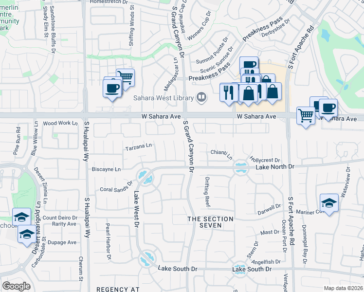 map of restaurants, bars, coffee shops, grocery stores, and more near 2704 Monrovia Drive in Las Vegas