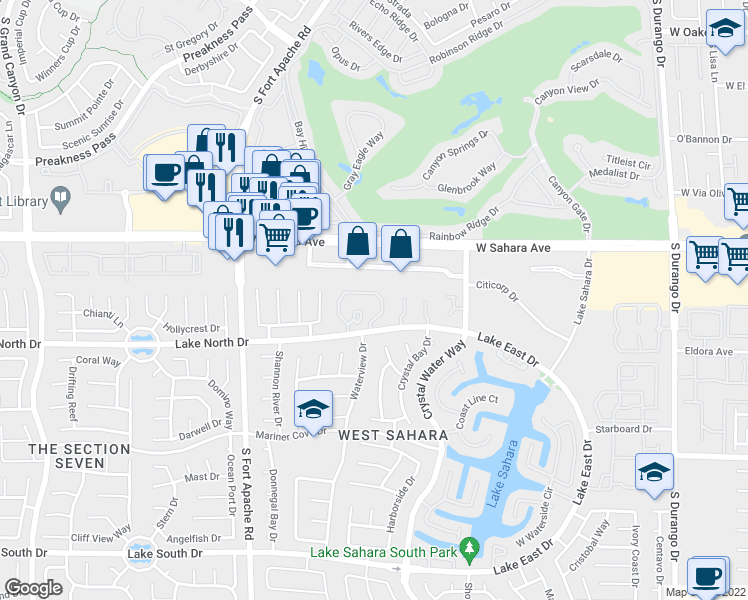 map of restaurants, bars, coffee shops, grocery stores, and more near 8913 Antioch Way in Las Vegas