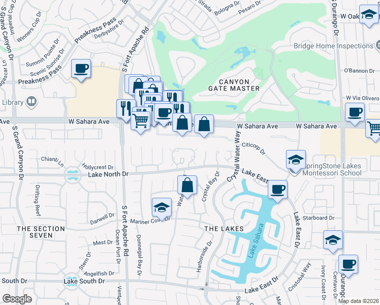 map of restaurants, bars, coffee shops, grocery stores, and more near 8913 Antioch Way in Las Vegas
