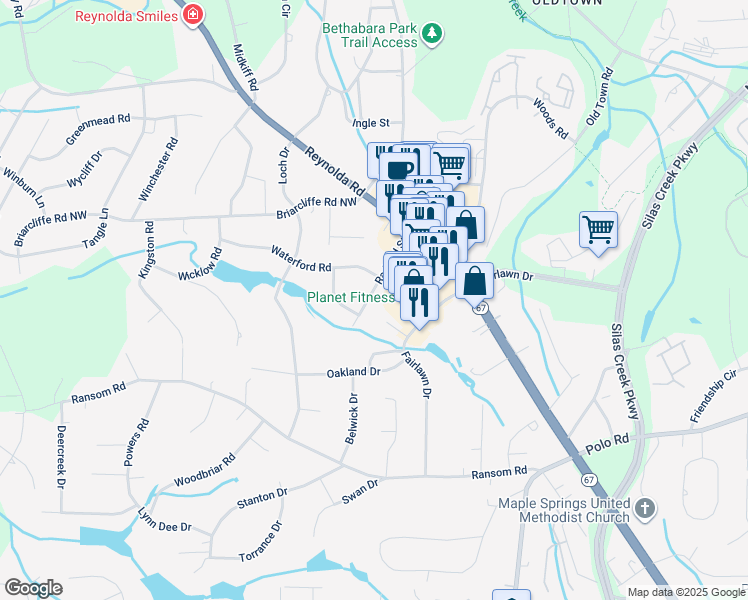 map of restaurants, bars, coffee shops, grocery stores, and more near 216 Radford Street in Winston-Salem