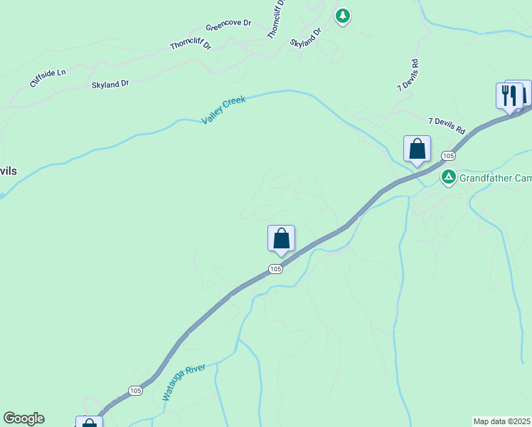 map of restaurants, bars, coffee shops, grocery stores, and more near 671 Grandfather Farms Road in Banner Elk
