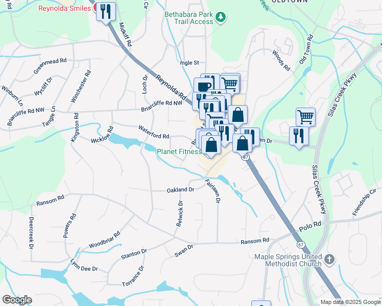 map of restaurants, bars, coffee shops, grocery stores, and more near 216 Radford Street in Winston-Salem