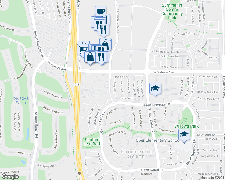 map of restaurants, bars, coffee shops, grocery stores, and more near 2647 Ivoryhill Street in Las Vegas