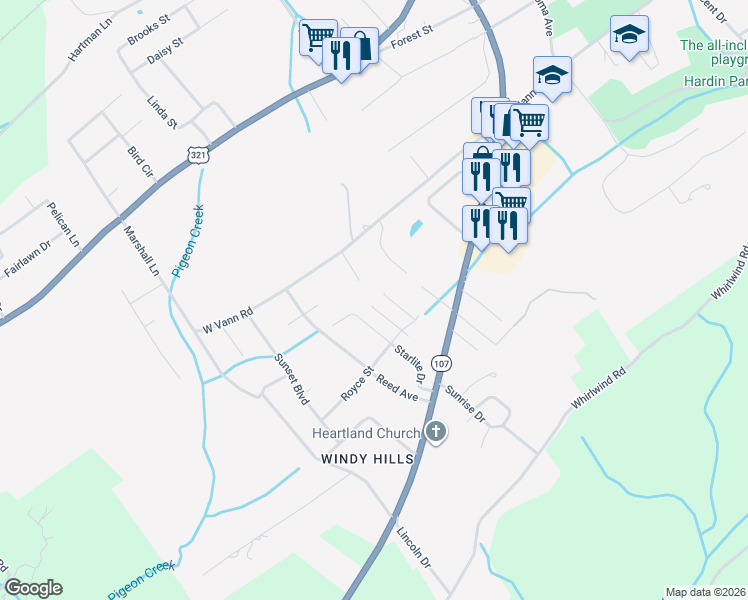 map of restaurants, bars, coffee shops, grocery stores, and more near 210 Hogan Avenue in Greeneville