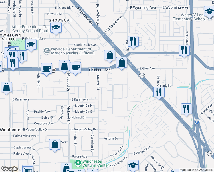 map of restaurants, bars, coffee shops, grocery stores, and more near 3311 Heritage Lane in Las Vegas