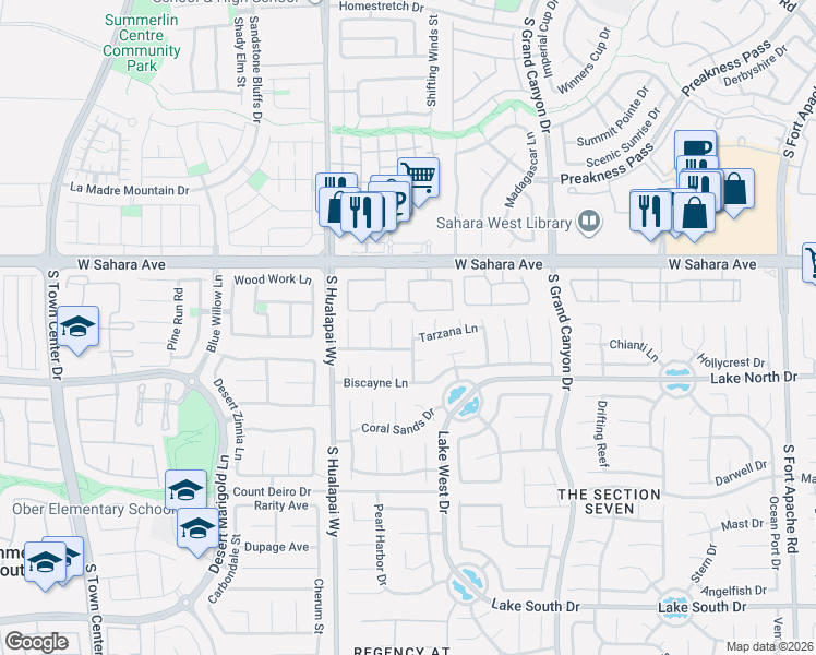 map of restaurants, bars, coffee shops, grocery stores, and more near 2705 Brienza Way in Las Vegas