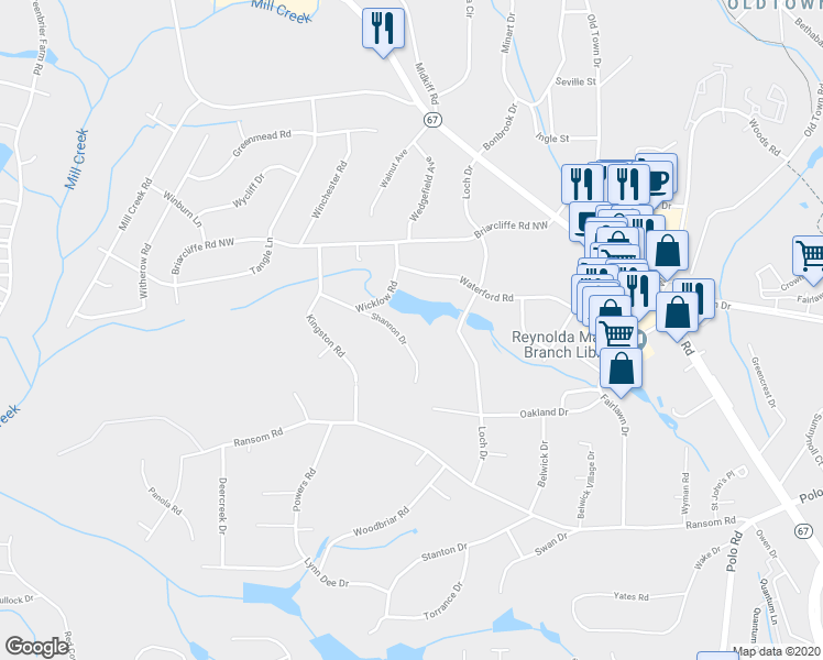 map of restaurants, bars, coffee shops, grocery stores, and more near 3129 Shannon Drive in Winston-Salem