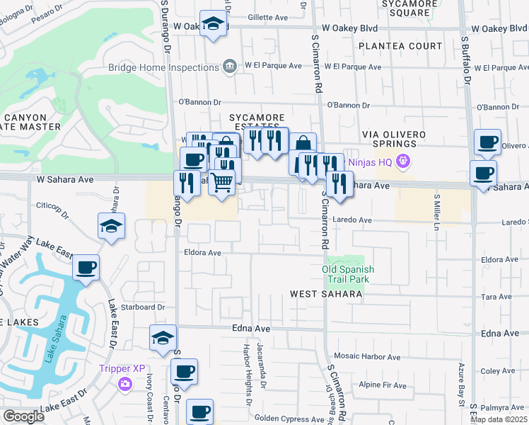 map of restaurants, bars, coffee shops, grocery stores, and more near 8455 West Sahara Avenue in Las Vegas