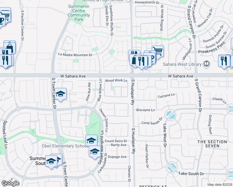 map of restaurants, bars, coffee shops, grocery stores, and more near 2666 Wood Sorrel Drive in Las Vegas