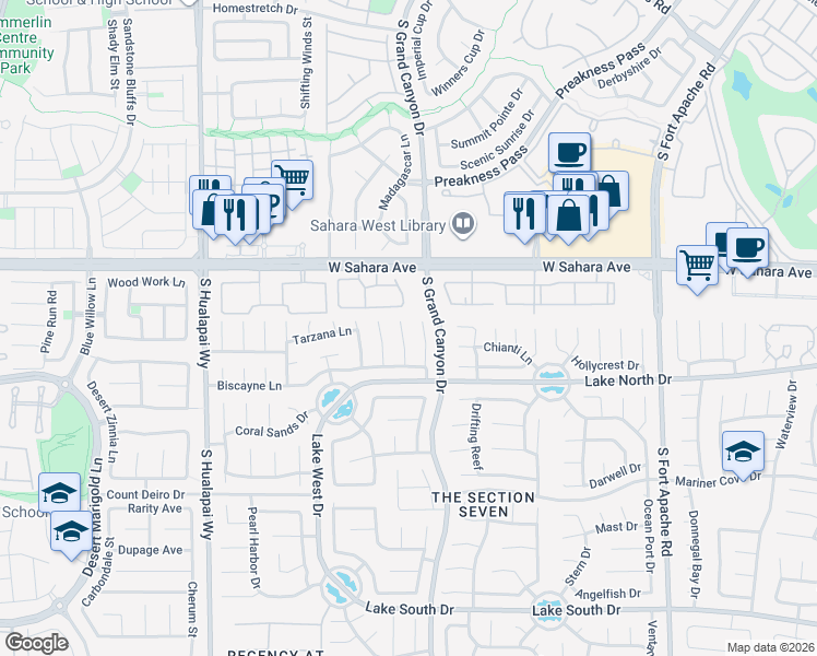 map of restaurants, bars, coffee shops, grocery stores, and more near 8 West Via Olivero Avenue in Las Vegas