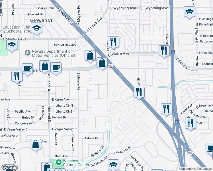 map of restaurants, bars, coffee shops, grocery stores, and more near 2611 Jacyra Avenue in Las Vegas