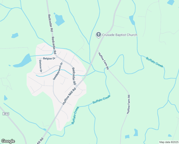 map of restaurants, bars, coffee shops, grocery stores, and more near 2820 Huffine Mill Road in Gibsonville
