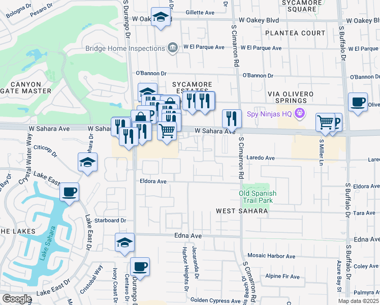 map of restaurants, bars, coffee shops, grocery stores, and more near 8455 West Sahara Avenue in Las Vegas