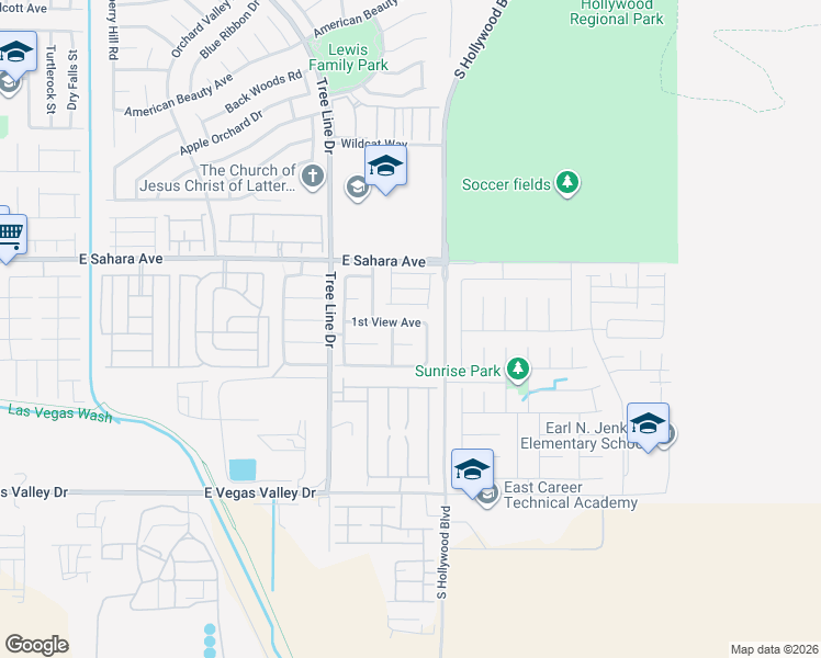 map of restaurants, bars, coffee shops, grocery stores, and more near 6545 1st View Avenue in Las Vegas