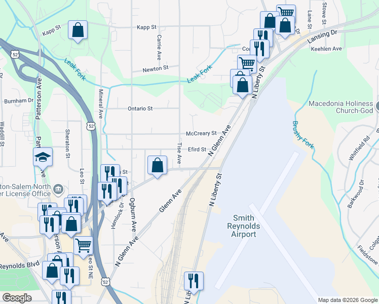 map of restaurants, bars, coffee shops, grocery stores, and more near 808 Efird Street in Winston-Salem