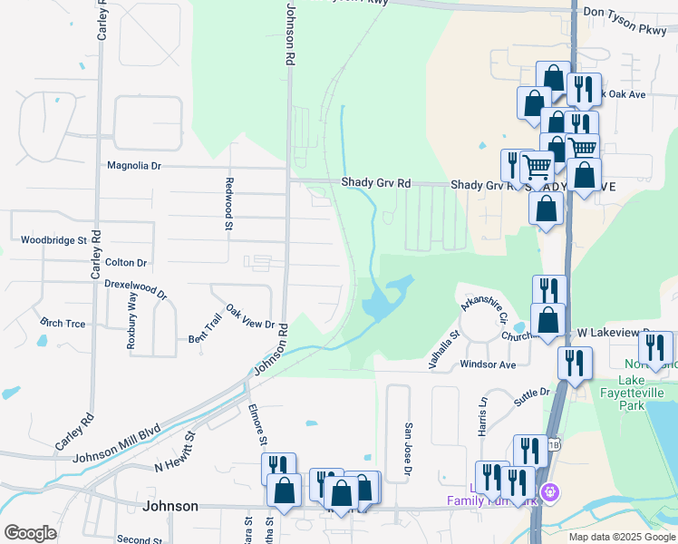 map of restaurants, bars, coffee shops, grocery stores, and more near 1901 Cypress Place in Springdale