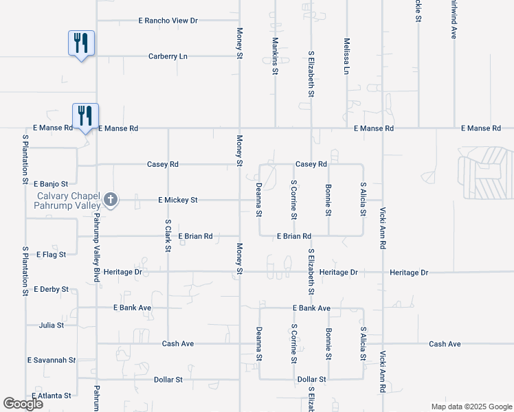 map of restaurants, bars, coffee shops, grocery stores, and more near 5270 Deanna Street in Pahrump