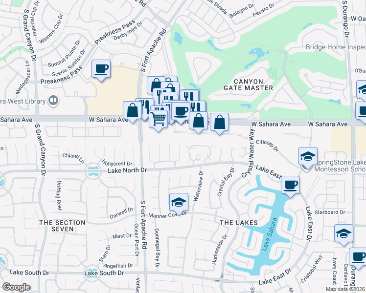 map of restaurants, bars, coffee shops, grocery stores, and more near 2705 Eagle Springs Court in Las Vegas