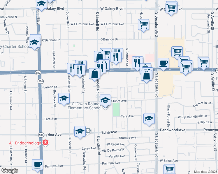 map of restaurants, bars, coffee shops, grocery stores, and more near 5392 Jade Crystal Avenue in Las Vegas