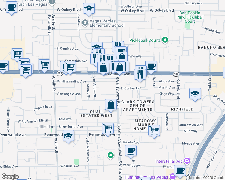 map of restaurants, bars, coffee shops, grocery stores, and more near 3709 El Conlon Avenue in Las Vegas
