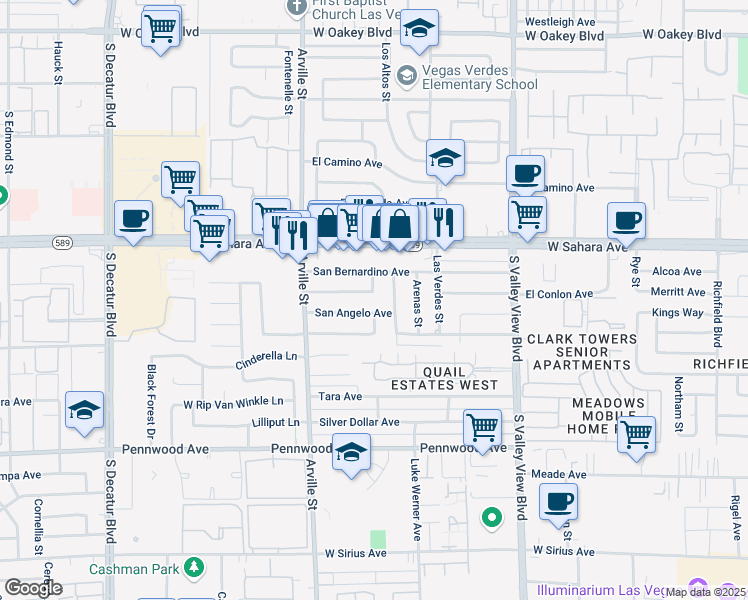 map of restaurants, bars, coffee shops, grocery stores, and more near 4203 El Conlon Avenue in Las Vegas