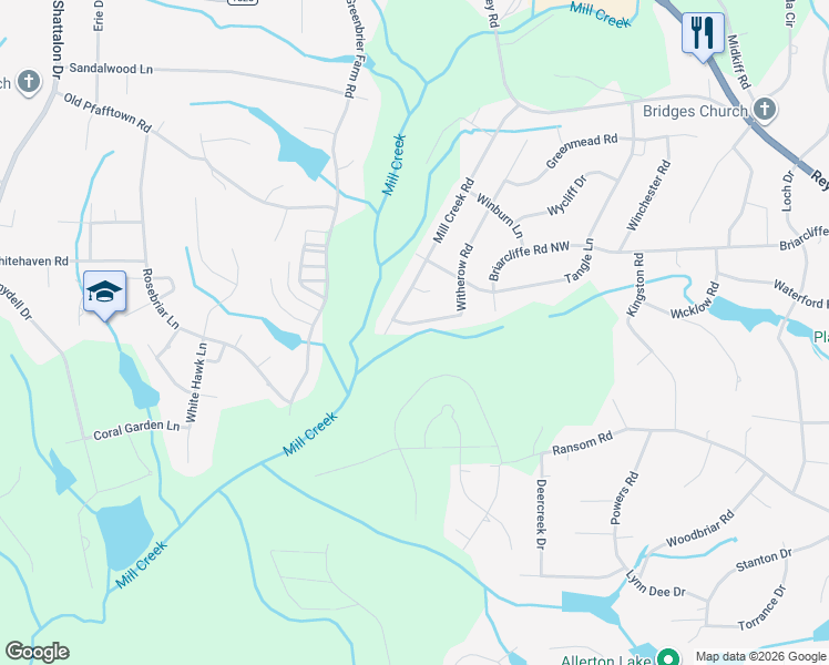 map of restaurants, bars, coffee shops, grocery stores, and more near 4360 Witherow Rd in Winston-Salem