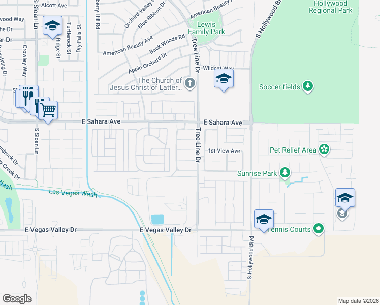 map of restaurants, bars, coffee shops, grocery stores, and more near 6339 Bushkill Creek Court in Las Vegas