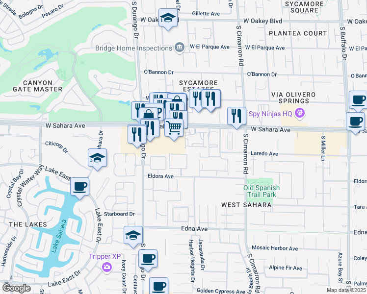 map of restaurants, bars, coffee shops, grocery stores, and more near 8455 West Sahara Avenue in Las Vegas