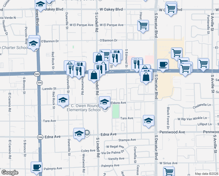 map of restaurants, bars, coffee shops, grocery stores, and more near 5380 Jade Crystal Avenue in Las Vegas