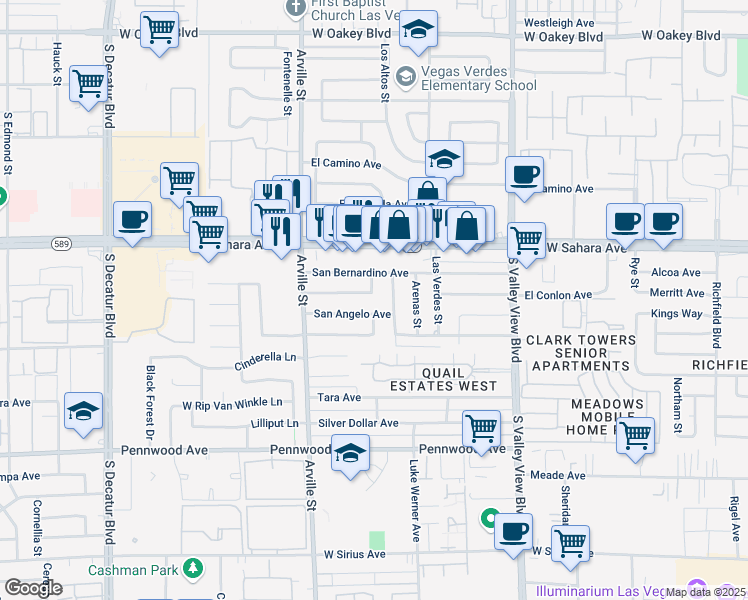map of restaurants, bars, coffee shops, grocery stores, and more near 4203 El Conlon Avenue in Las Vegas