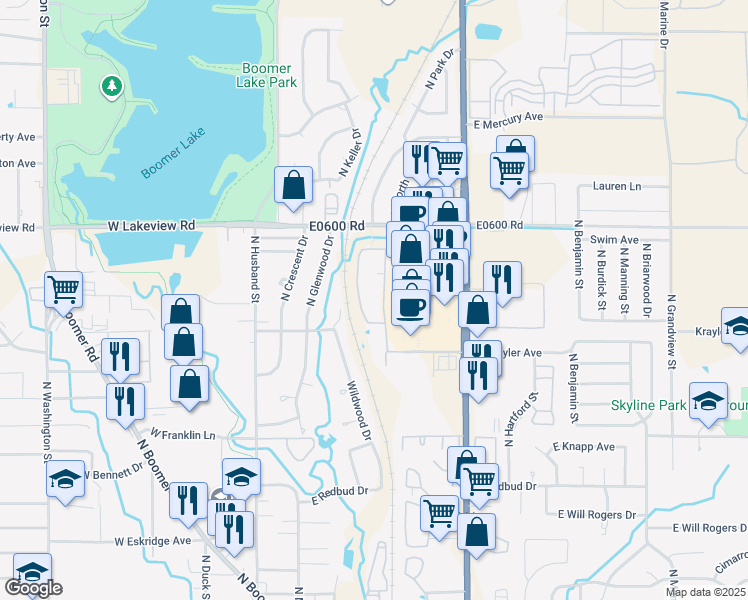 map of restaurants, bars, coffee shops, grocery stores, and more near 1822 North Perkins Road in Stillwater