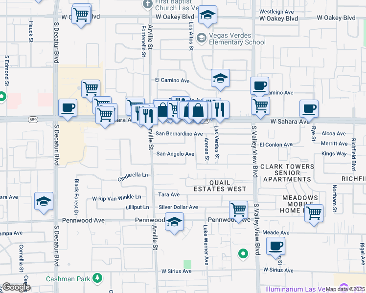 map of restaurants, bars, coffee shops, grocery stores, and more near 4203 El Conlon Avenue in Las Vegas