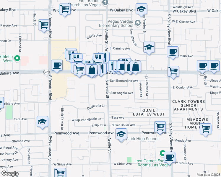 map of restaurants, bars, coffee shops, grocery stores, and more near 4321 El Conlon Avenue in Las Vegas