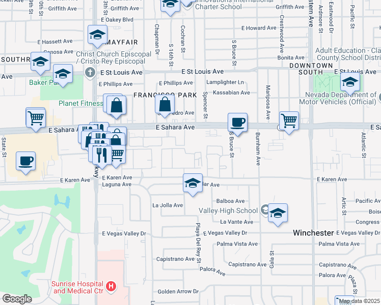 map of restaurants, bars, coffee shops, grocery stores, and more near 1875 Nevada 589 in Las Vegas