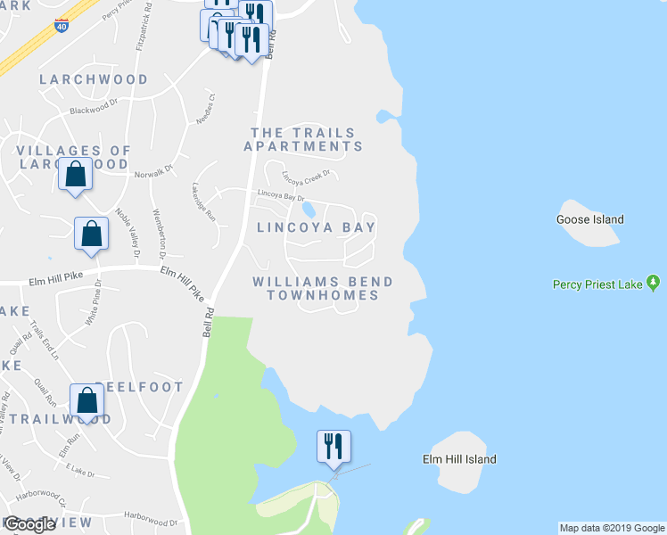map of restaurants, bars, coffee shops, grocery stores, and more near 1802 Lincoya Bay Drive in Nashville