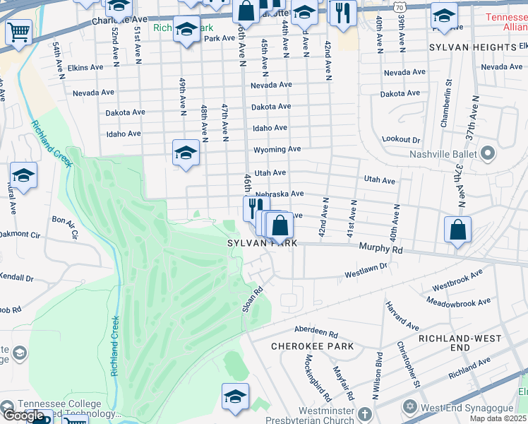 map of restaurants, bars, coffee shops, grocery stores, and more near 4502 Colorado Avenue in Nashville