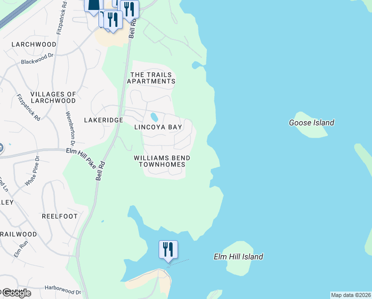 map of restaurants, bars, coffee shops, grocery stores, and more near 1832 Lincoya Bay Drive in Nashville