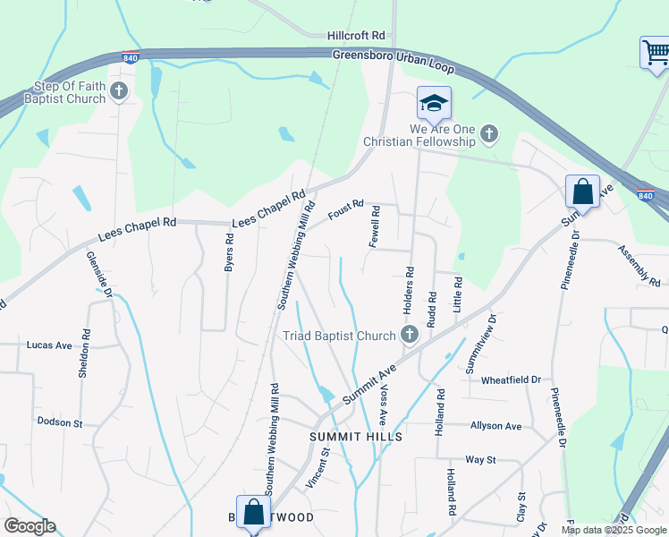 map of restaurants, bars, coffee shops, grocery stores, and more near 4618 Mallard Creek Drive in Greensboro